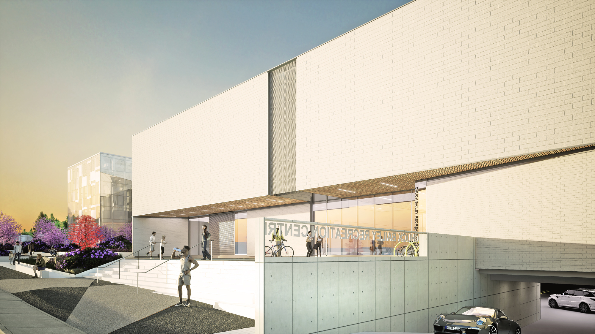 Chuck Bailey Recreation Centre expansion — entrance and brick façade